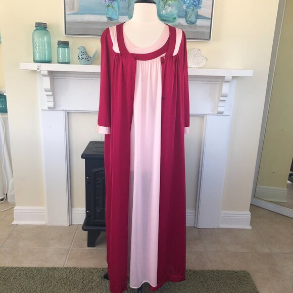 Vintage Lorraine Peignoir Gown & Robe Set Medium Long Pink - Picture 1 of 14